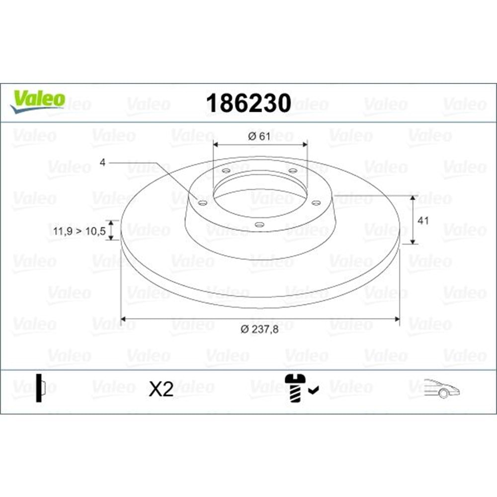 FREN DİSKİ ÖN SYMBOL (TAKIM) 4D-238MM R9 R11 R19 EXPRES 1982-> ( YENİ NO: 496034 )