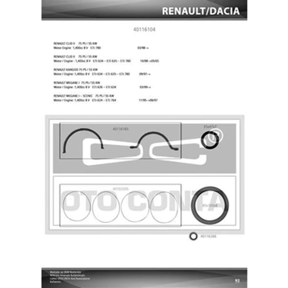 MOTOR ALT MOTOR TAKIM CONTA CLIO II KANGOO 1.4 E7J SKT KECELI