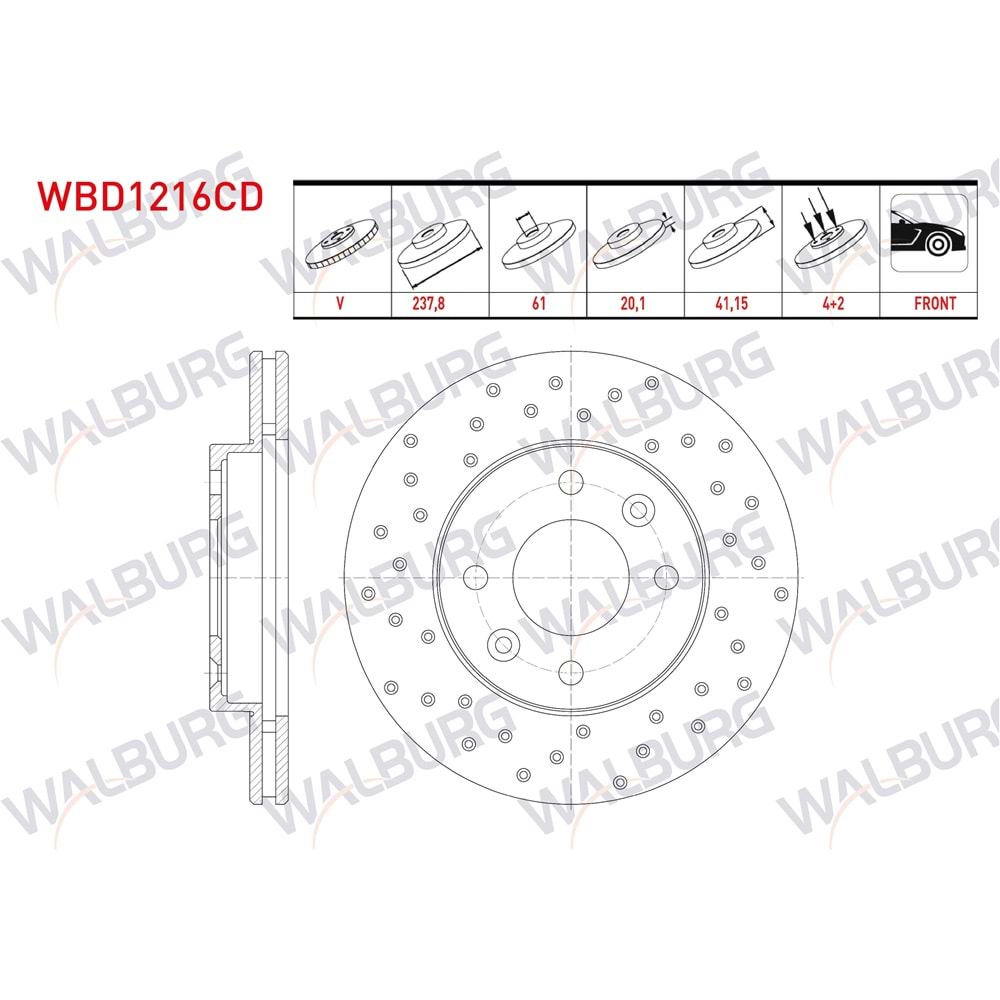 FREN DİSKİ ÖN HAVALI KAPLAMALI PERFORMANS DELIKLI 4 BJN 237,8X20,1X61X41,15 KANGOO 1.5 DCI 1998-2008/CLIO II 1.2i - 1.4i - 1.6i 1998-2005/SYMBOL II 1.4 - 1.5 DCI 2008-2012/MEGANE I 1.4 16v 1996-2003