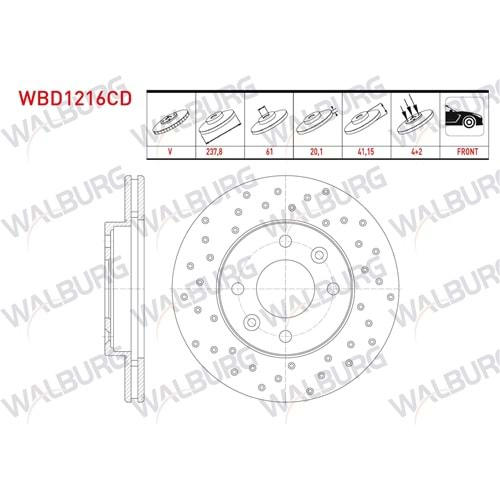 FREN DİSKİ ÖN HAVALI KAPLAMALI PERFORMANS DELIKLI 4 BJN 237,8X20,1X61X41,15 KANGOO 1.5 DCI 1998-2008/CLIO II 1.2i - 1.4i - 1.6i 1998-2005/SYMBOL II 1.4 - 1.5 DCI 2008-2012/MEGANE I 1.4 16v 1996-2003