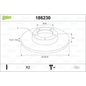 FREN DİSKİ ÖN SYMBOL (TAKIM) 4D-238MM R9 R11 R19 EXPRES 1982-> ( YENİ NO: 496034 )