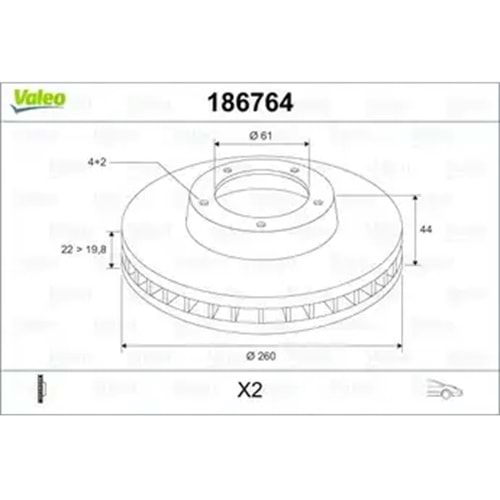 VALEO FREN DİSKİ (TAKIM) ÖN CLİO III 05> MEGANE II MODUS 04> LOGAN MİCRA K12 02> NOTE E11 06>HAVALI 260mm