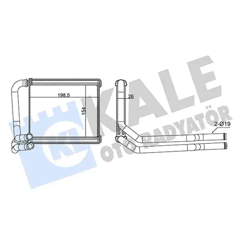 KALORİFER RADYATORU HYUNDAI ACCENT BLUE 1.4 1.6CRDI 10=>-KIA RIO III 1.4CWT 11=> BORULU [BRAZING AL/AL] [154X198.5X26]