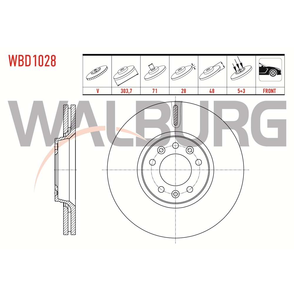 FREN DİSKİ ÖN HAVALI 5 BJN (ADET) 303,7X28X71X48 FIAT SCUDO (270) 2.0 MJT 2007-/ PEUGEOT EXPERT 1.6 HDI 2007-/ CITROEN JUMPY II 2.0 HDI 2006-/ C5 III (RD) 1.6 HDI - 2.0 HDI - 1.6 THP 2008-2015