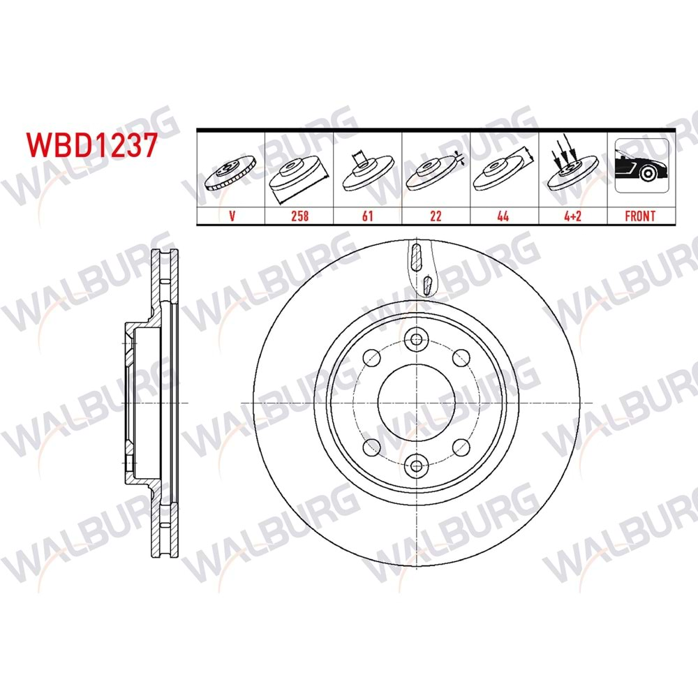 FREN DİSKİ ÖN HAVALI 4 BJN (ADET) 258X22X44X61 RENAULT SYMBOL THALIA 2008-2012/ SYMBOL III 2012-/ CLIO IV 2012-2020/ CLIO V 1.5 DCI 2019-/ TALIANT 1.5 DCI 2020-/ CAPTUR I 2013-2021