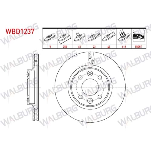 FREN DİSKİ ÖN HAVALI 4 BJN (ADET) 258X22X44X61 RENAULT SYMBOL THALIA 2008-2012/ SYMBOL III 2012-/ CLIO IV 2012-2020/ CLIO V 1.5 DCI 2019-/ TALIANT 1.5 DCI 2020-/ CAPTUR I 2013-2021