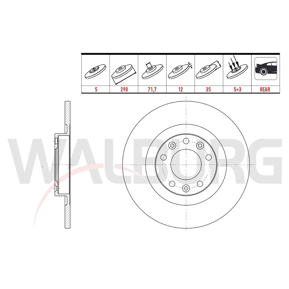 FREN DİSKİ ARKA DÜZ 5 BJN (ADET) 290X12X71,07X35 PEUGEOT 308 II 1.6 HDI 2014-/3008 1.6 THP-1.6 BlueHDI 2016-/EXPERT 1.6 BlueHDI 2016-/C4 PICASSO II 1.6 THP-1.6 HDI 13-/JUMPY III 1.6 HDI 16-/C5 AIRCROSS 18-