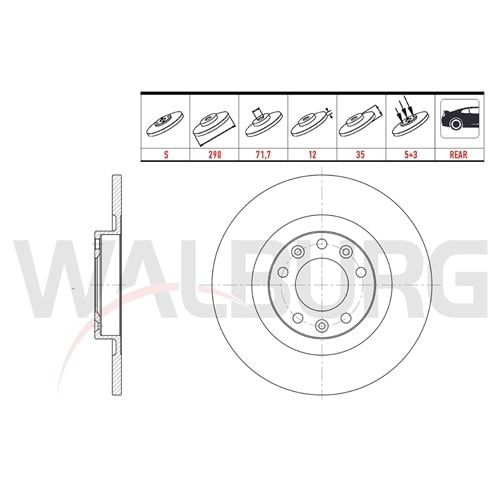 FREN DİSKİ ARKA DÜZ 5 BJN (ADET) 290X12X71,07X35 PEUGEOT 308 II 1.6 HDI 2014-/3008 1.6 THP-1.6 BlueHDI 2016-/EXPERT 1.6 BlueHDI 2016-/C4 PICASSO II 1.6 THP-1.6 HDI 13-/JUMPY III 1.6 HDI 16-/C5 AIRCROSS 18-